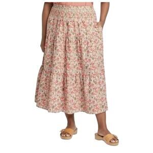 Universal Thread Floral Tiered Skirt Size 4X Coral 100% Cotton Cottage Prairie